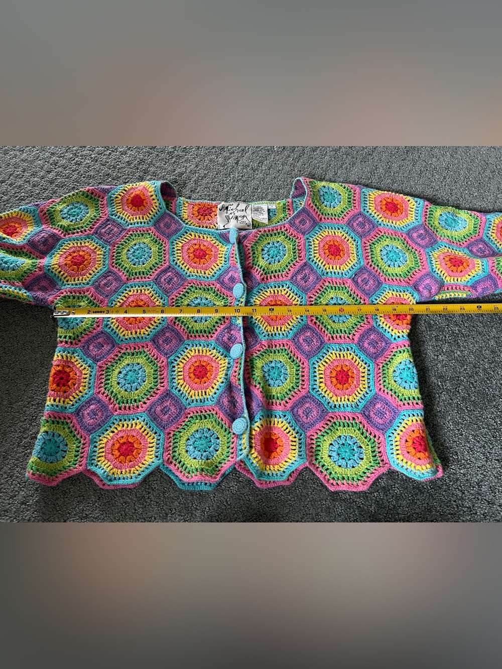 Michael Simon S M Open Crochet Sweater Cardigan Octagon - Picture 7 of 7